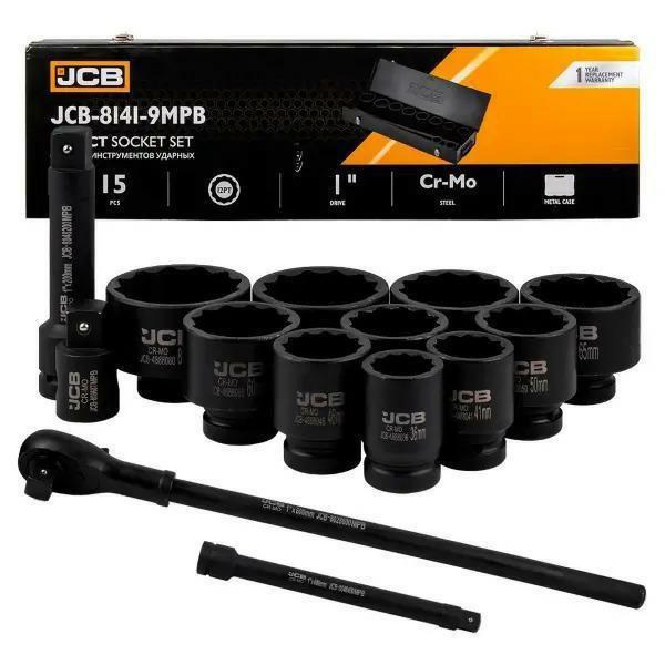 JCB slagsokkel-sæt 15 dele 1" 12-kant 36-80 mm