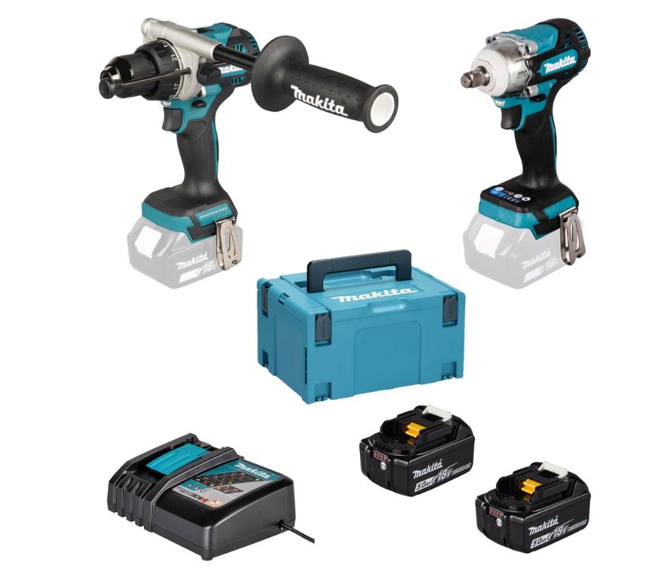 Makita DLX2590TJ 18V kombisæt med slagboremaskine og slagnøgle 2 x 5,0 Ah