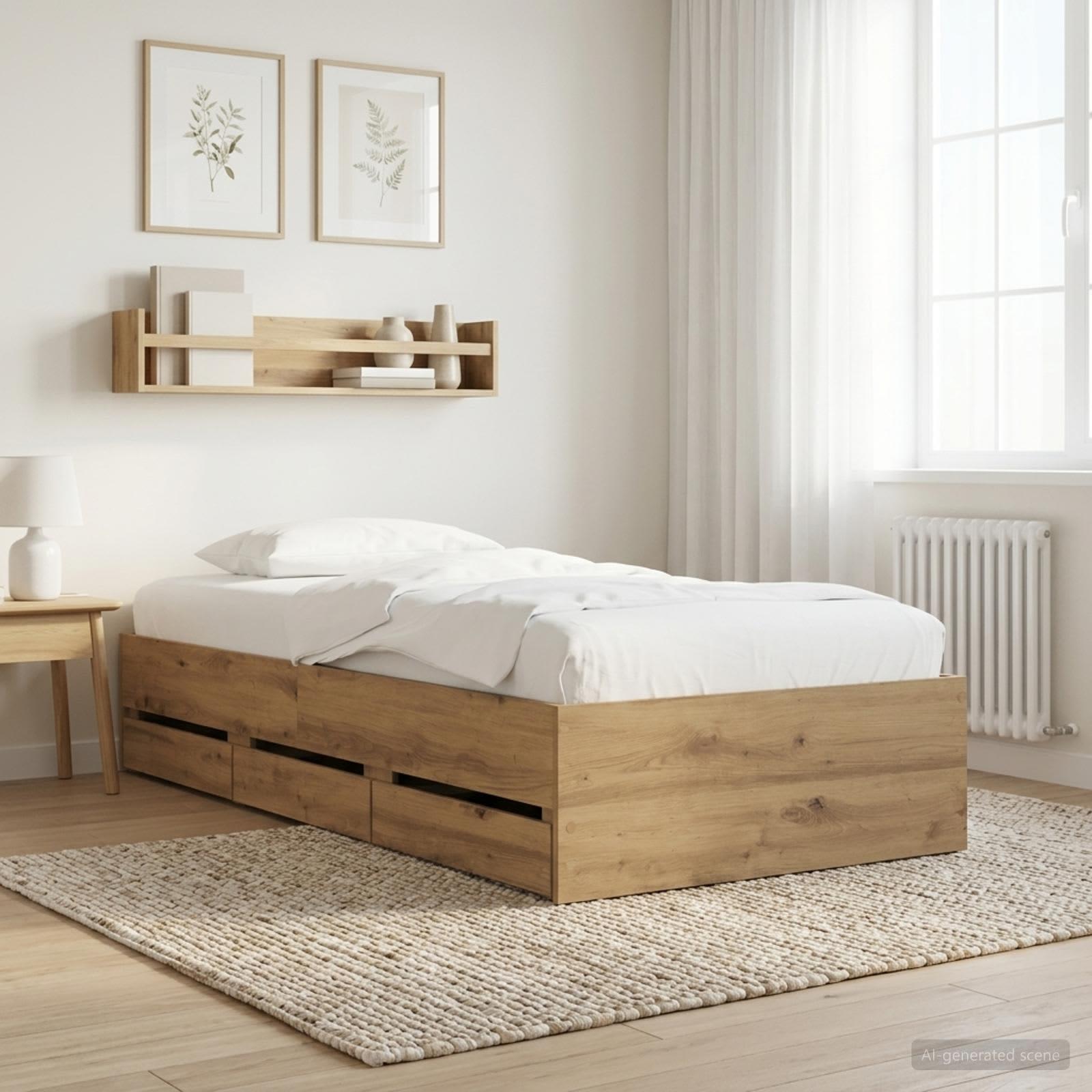 Sengestel med opbevaring 80 x 200 cm i artisan-eg