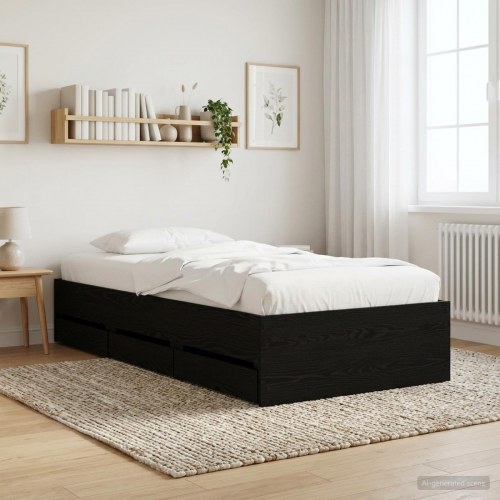 Sengestel med opbevaring sort eg 80 x 200 cm i konstrueret træ