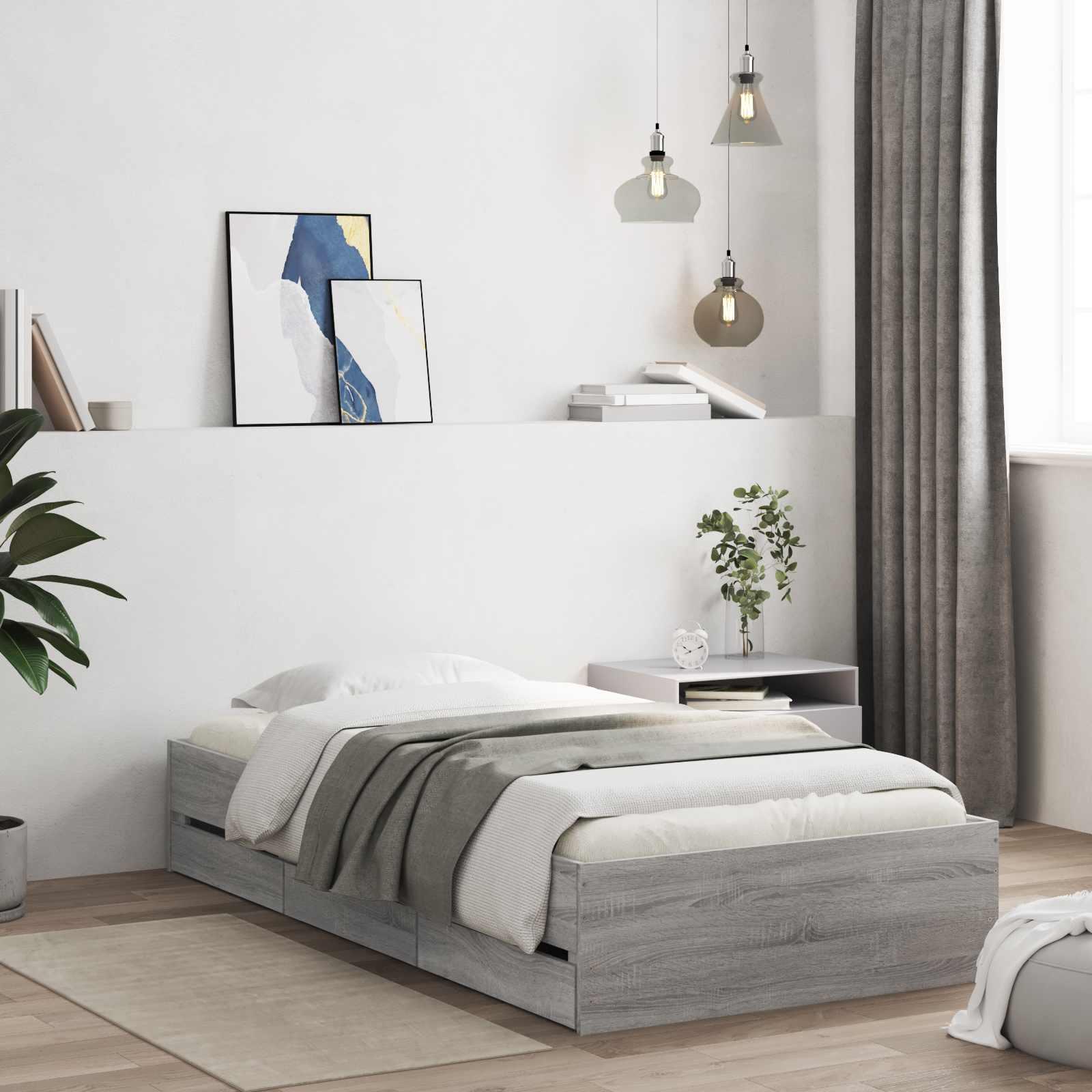 Sengestel med opbevaring 80 x 200 cm i betongrå