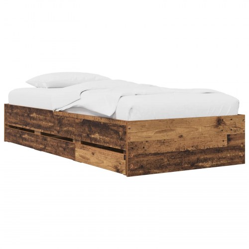 Sengestel med opbevaring og skuffer 80 x 200 cm - gammelt træ