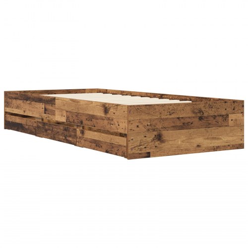 Sengestel med opbevaring og skuffer 80 x 200 cm - gammelt træ