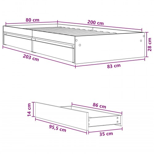 Sengestel med opbevaring 80 x 200 cm - betongrå