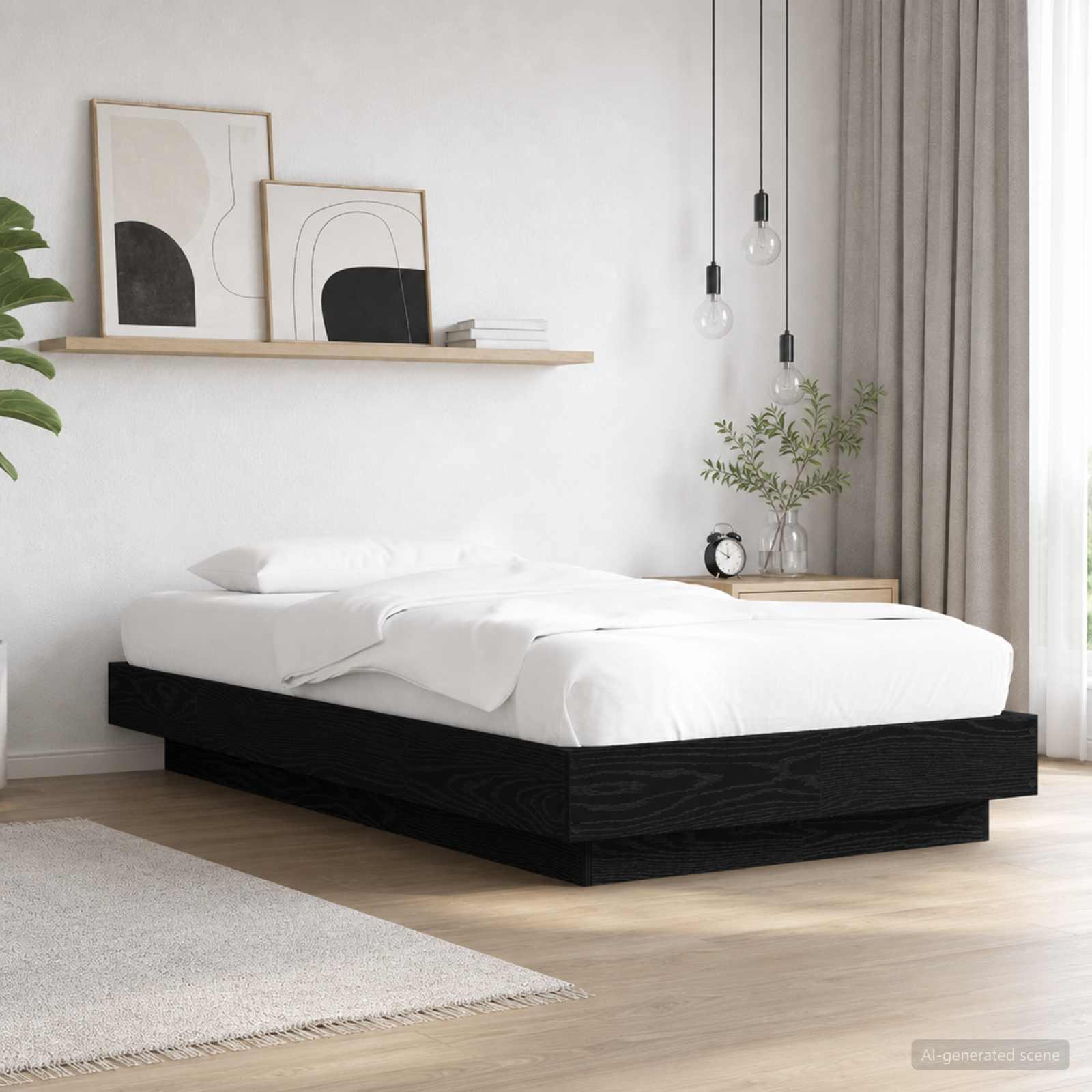 vidaXL Senge ramme med LED Sort eg 80 x 200 cm Konstrueret træ