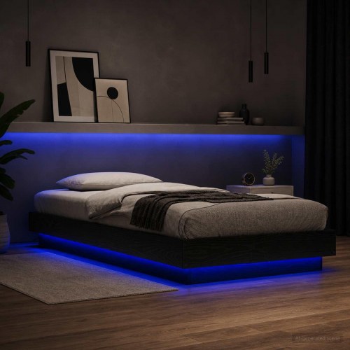Sengeramme med LED 80 x 200 cm - sort eg