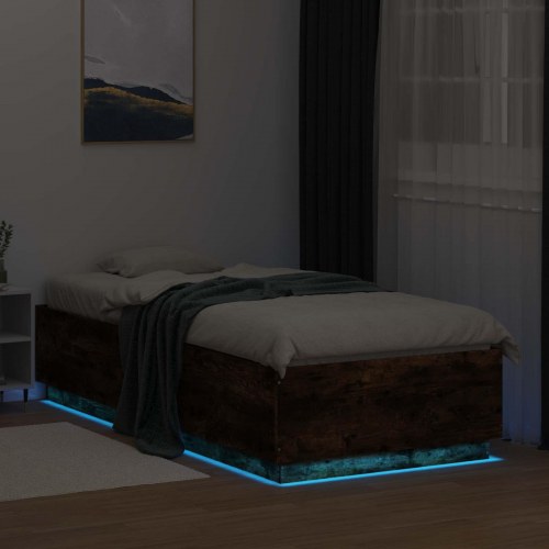 Sengeramme med LED - røget eg 80 x 200 cm