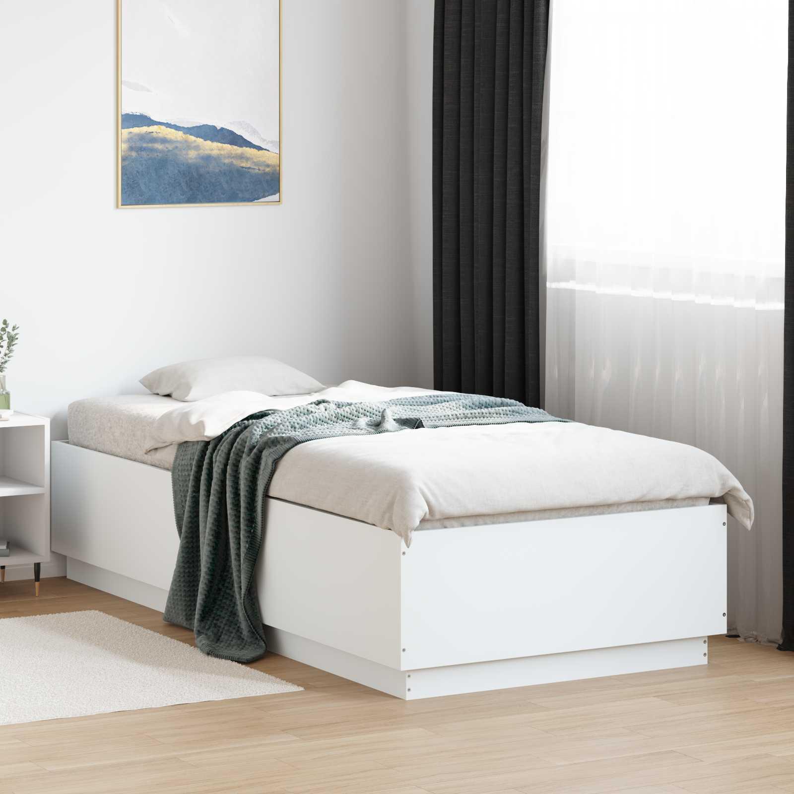 Sengeramme med LED hvid 80 x 200 cm i konstrueret træ