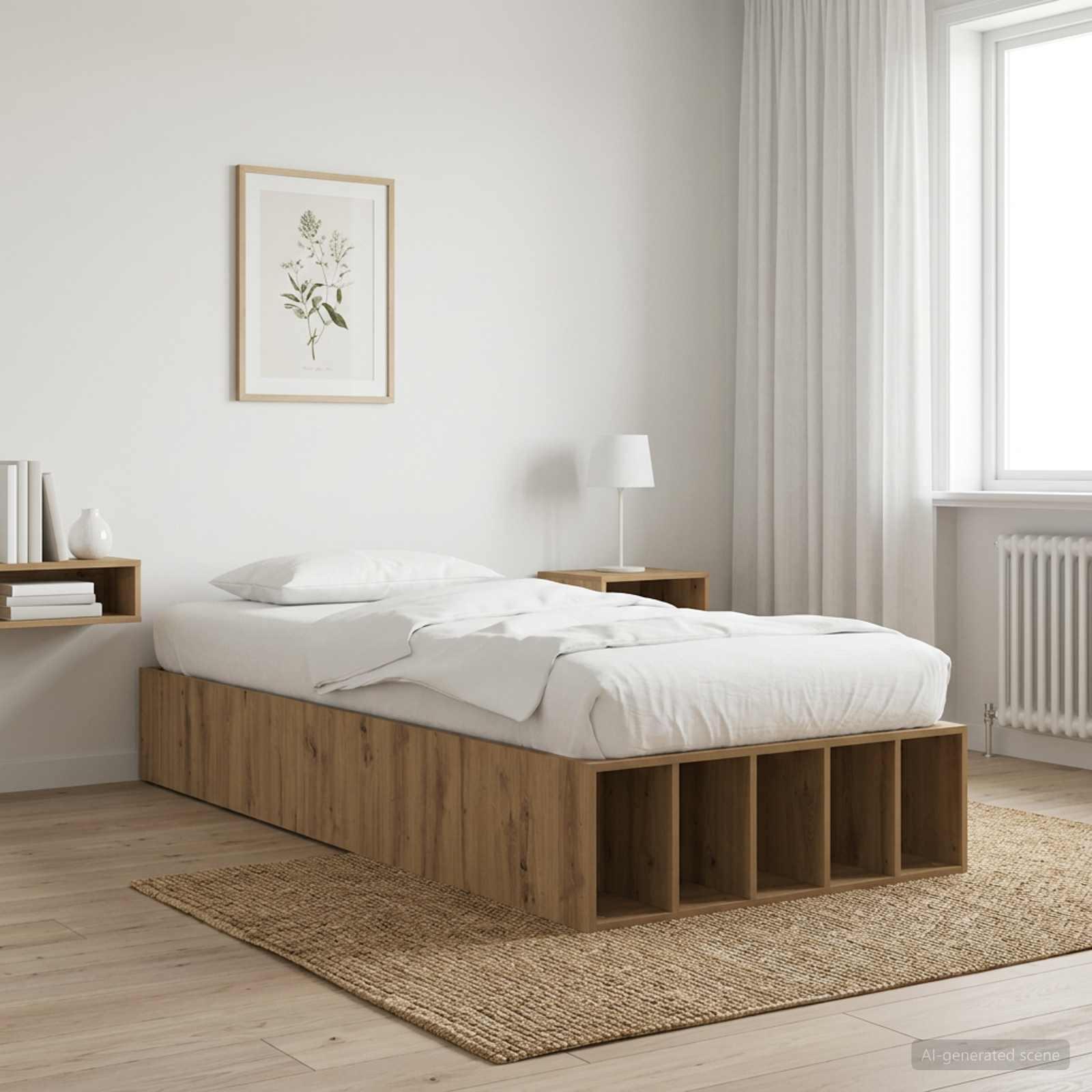 Sengestel med opbevaring i artisan-eg 80 x 200 cm - konstrueret træ