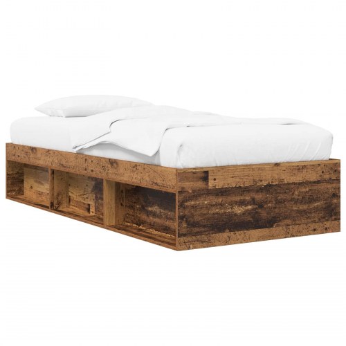 Sengestel med opbevaring og hylde i gammelt træ 80 x 200 cm