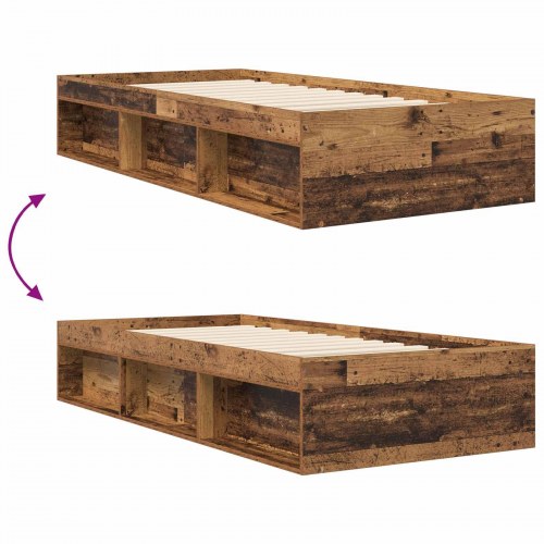 Sengestel med opbevaring og hylde i gammelt træ 80 x 200 cm