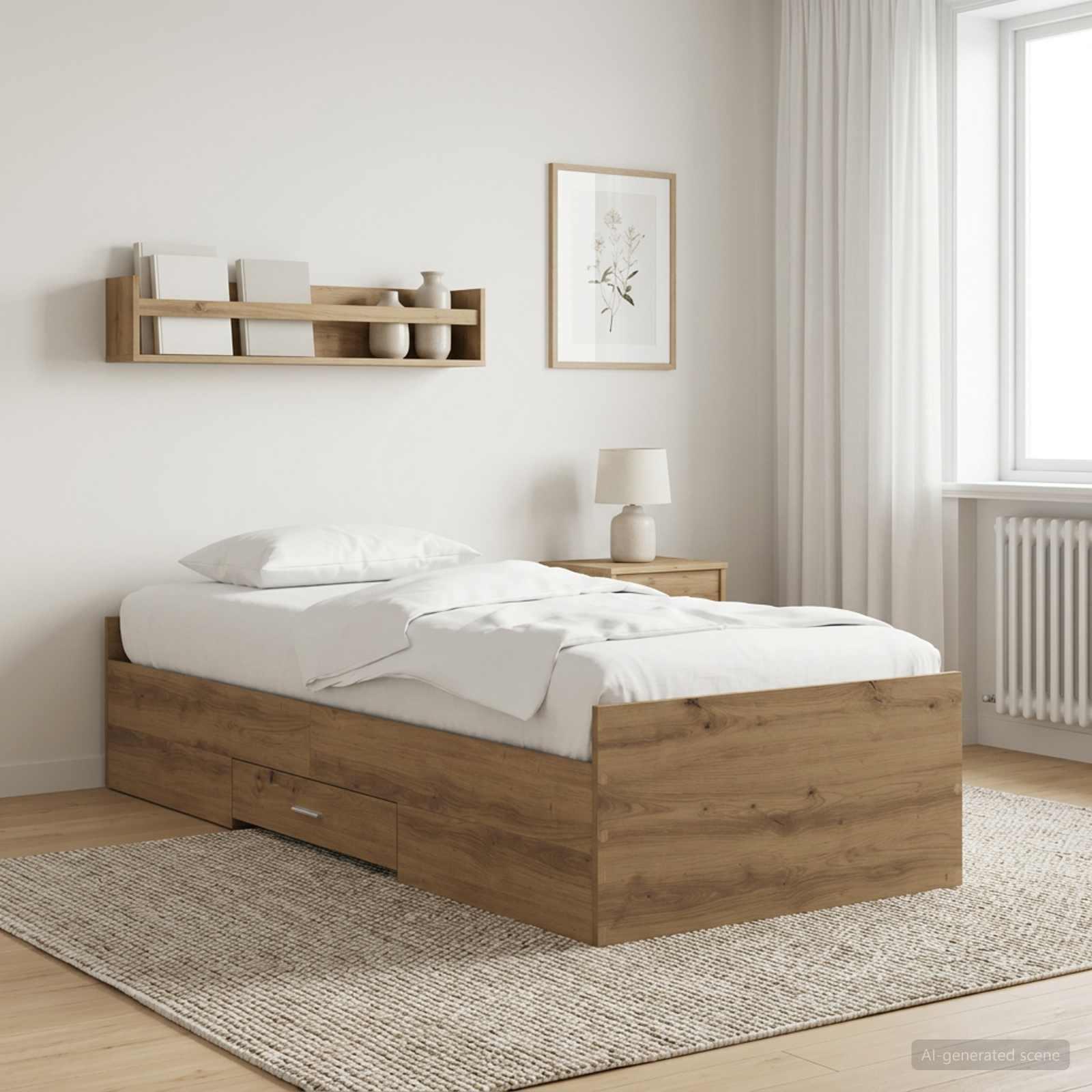 Sengestel med opbevaring 80 x 200 cm i artisan-eg konstrueret træ