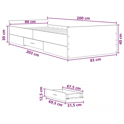 Sengestel med opbevaring - gammelt træ, 80 x 200 cm