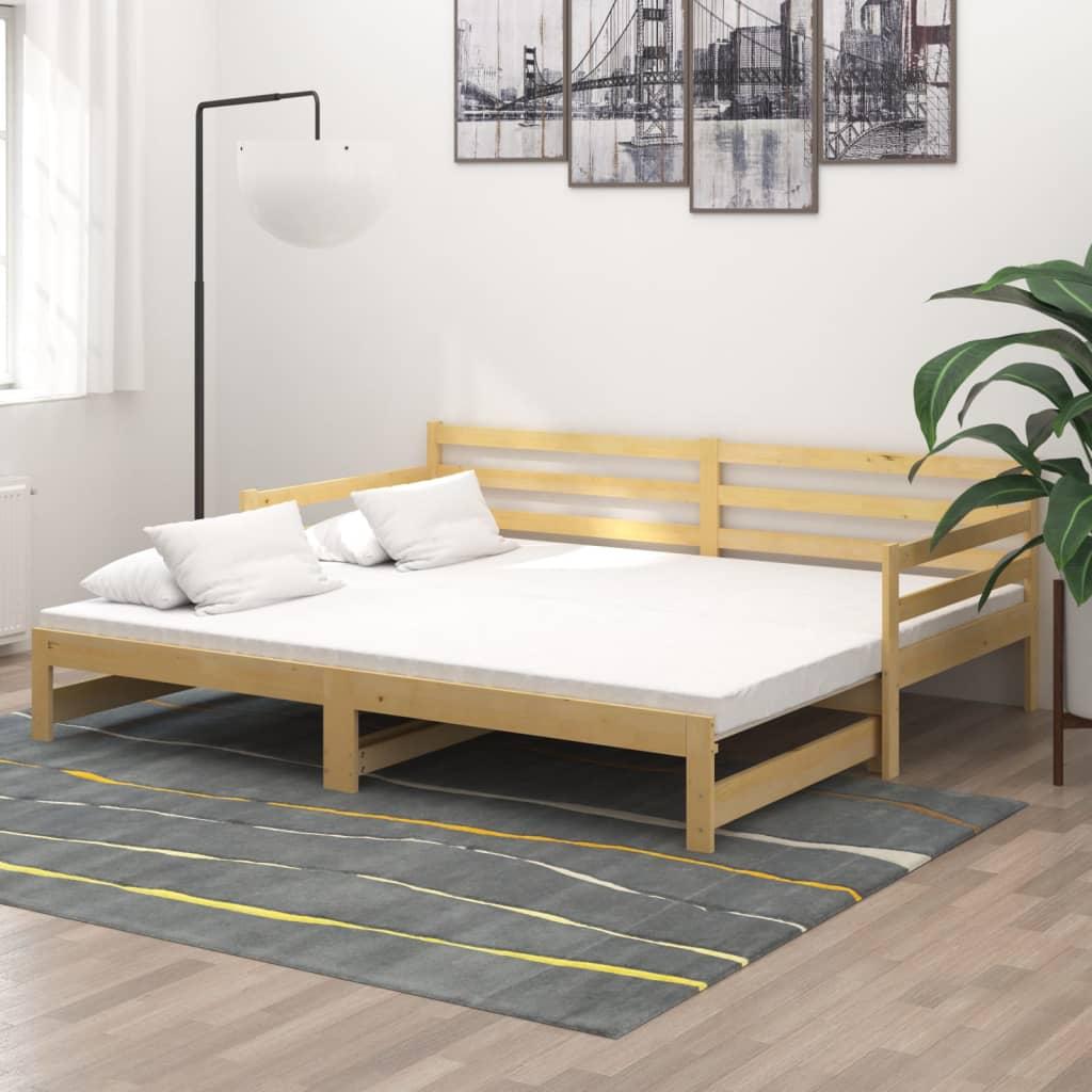 Daybed med udtræk 2 x 90 x 200 cm i massivt fyrretræ med 2 madrasser