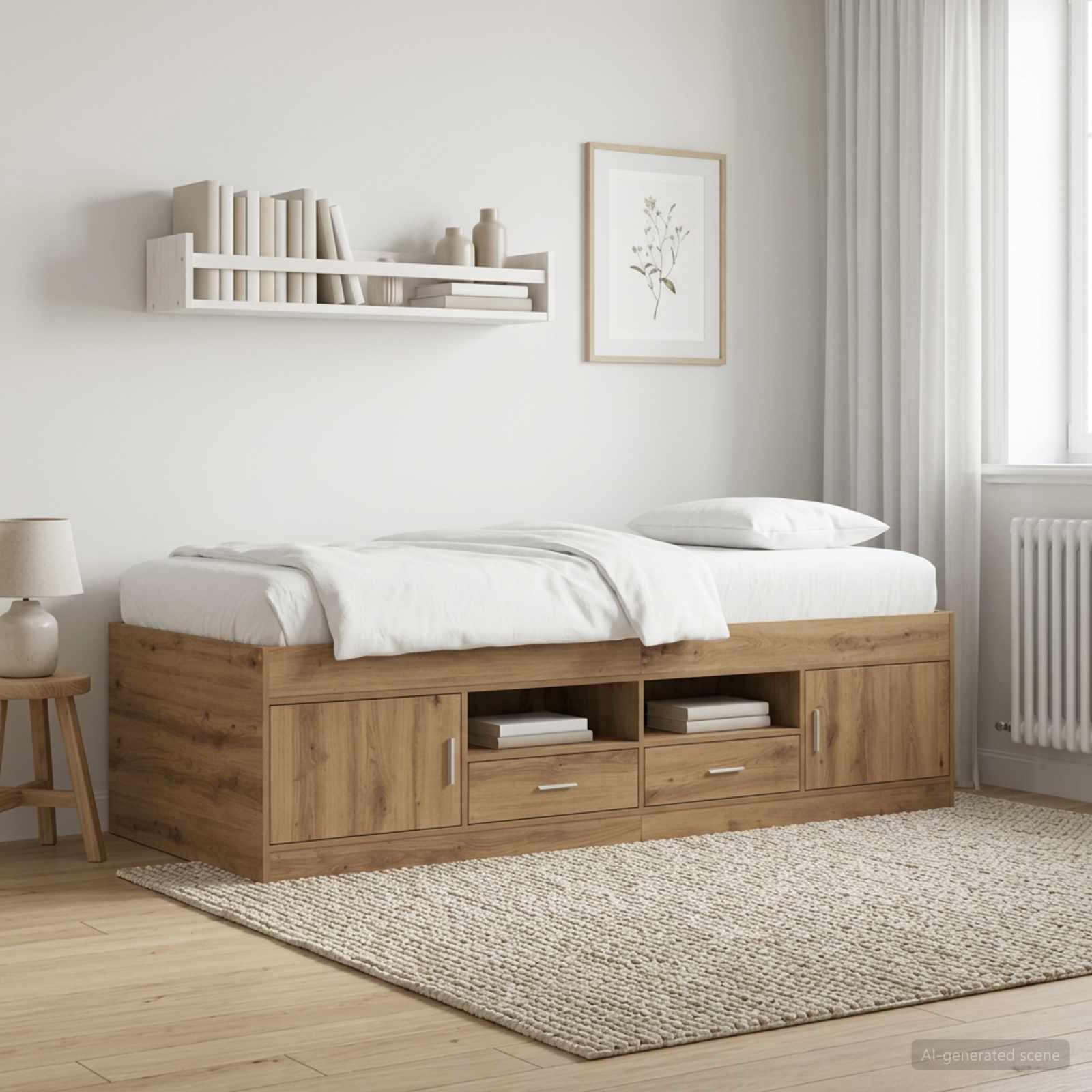 Sengestel med opbevaring i artisan-eg 80 x 200 cm