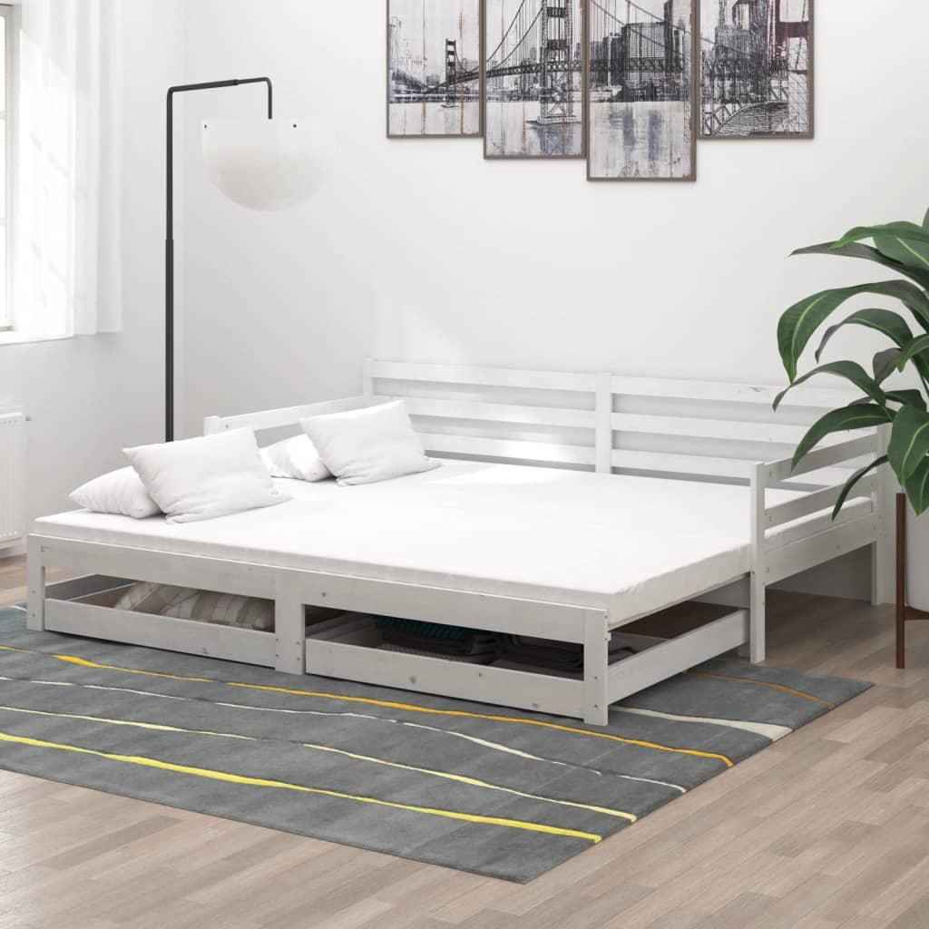 vidaXL daybed med udtræk 2x(90x200) cm massivt fyrretræ hvid