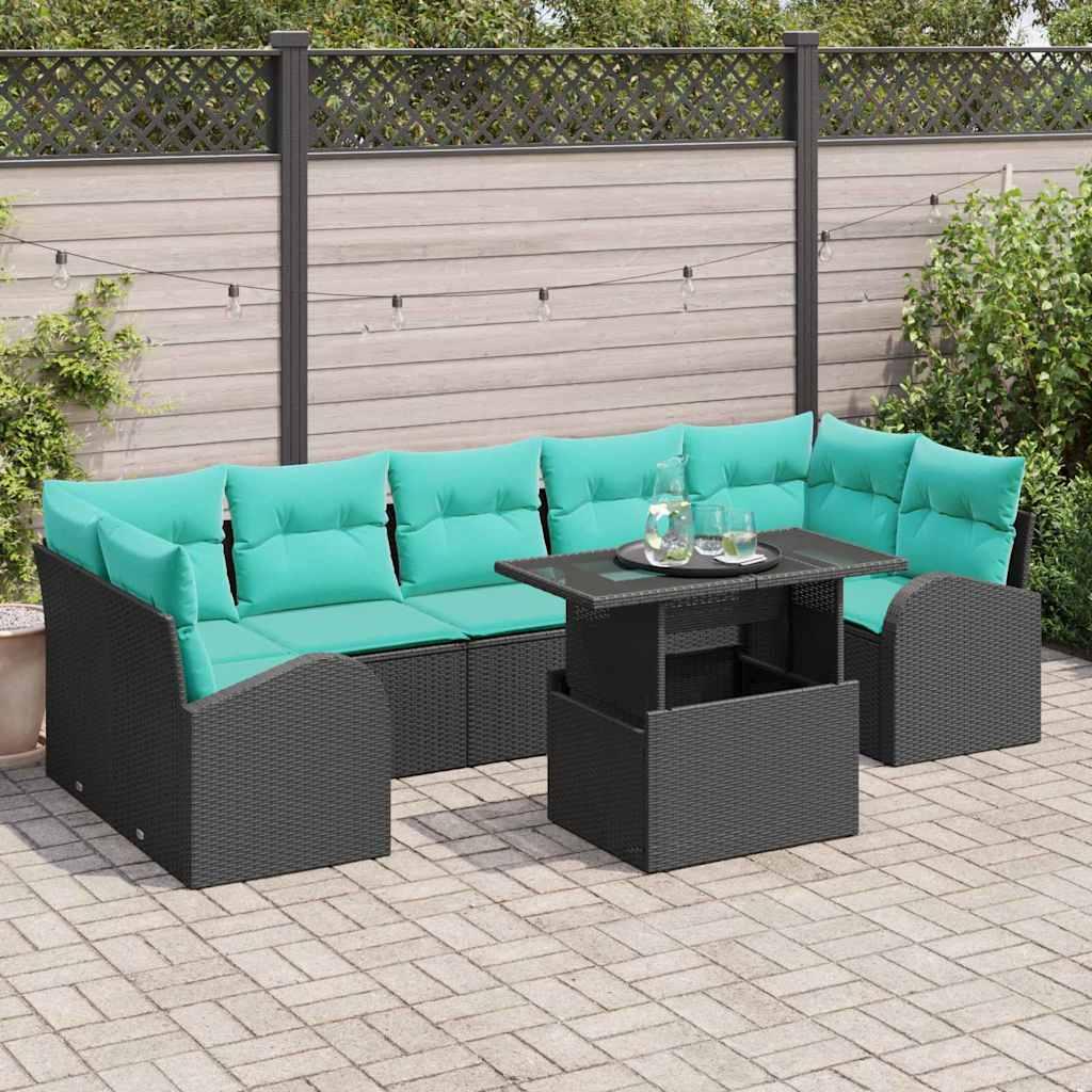 Havesofa sæt med puder og opbevaring 8 stk sort polyrattan