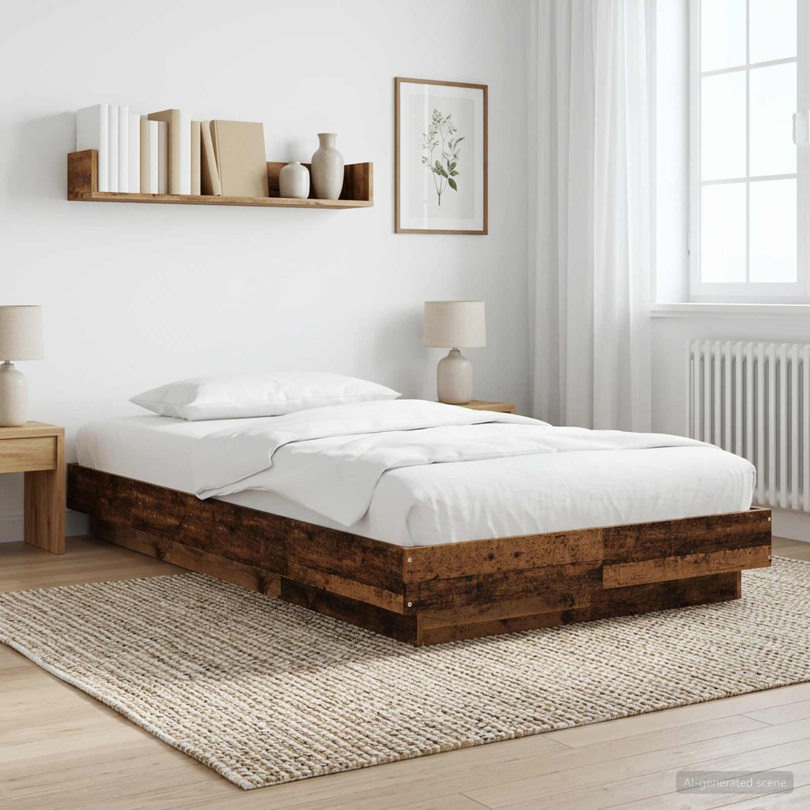Gulvsengramme i gammelt træ 80 x 210 cm med lamelbund