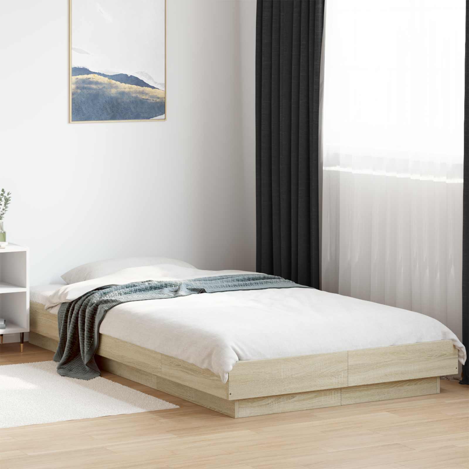 Gulvsengramme 80 x 210 cm i sonoma-eg med lamelbund