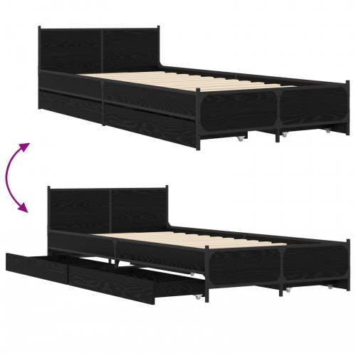 Sengestel med hovedgærde sort eg 80 x 200 cm