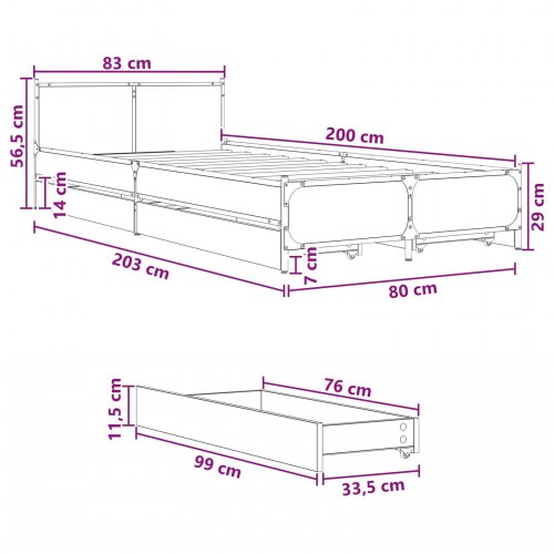 Sengestel med hovedgærde sort eg 80 x 200 cm