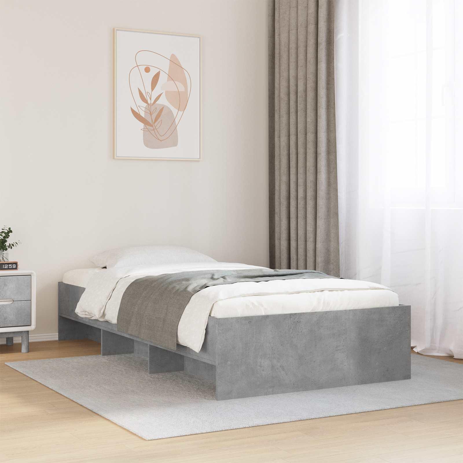 Sengestel med hylde i betongrå 80 x 200 cm i konstrueret træ
