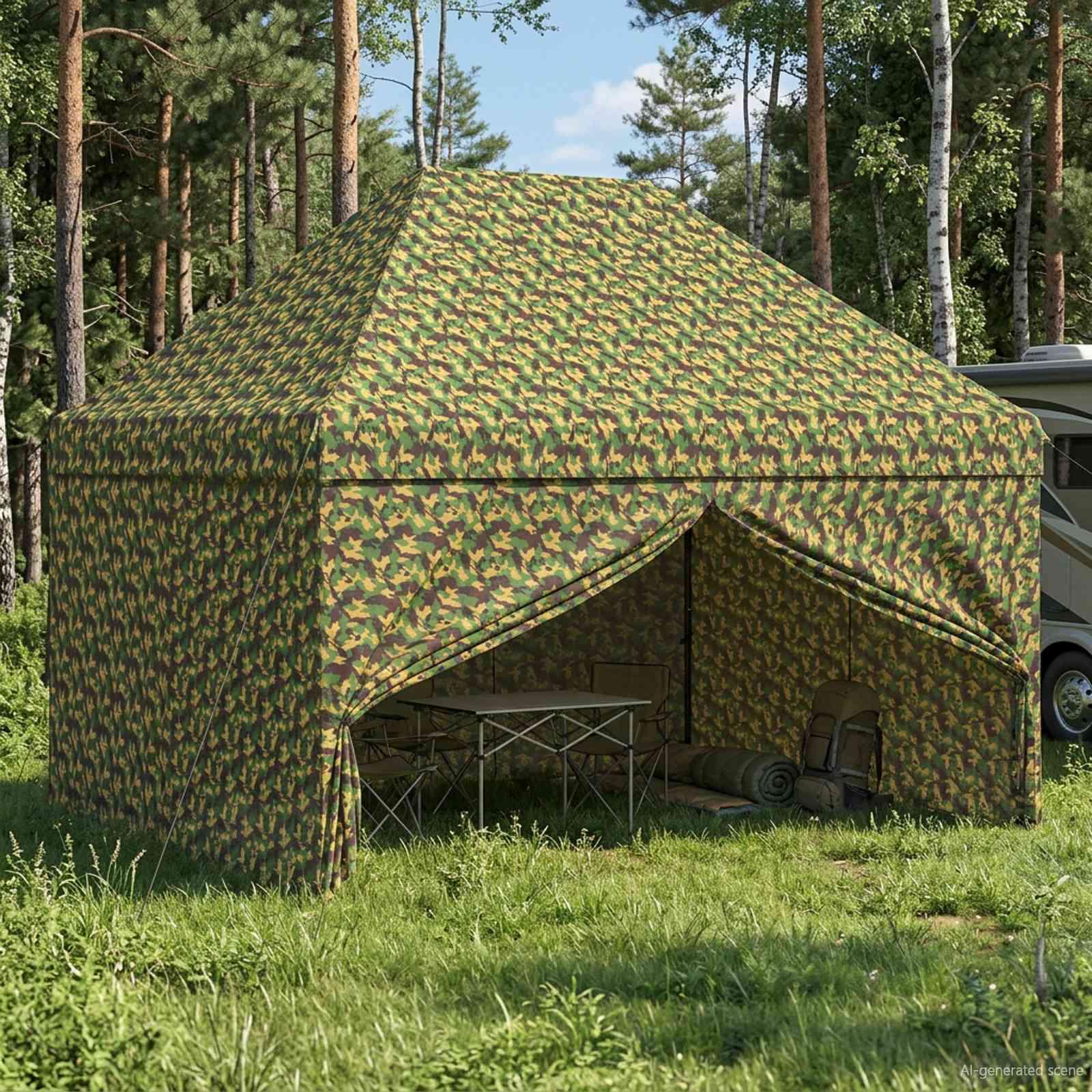 Baldakintelt med 4 Sidevægge 2,95 x 4,1 m Hærkamuflage
