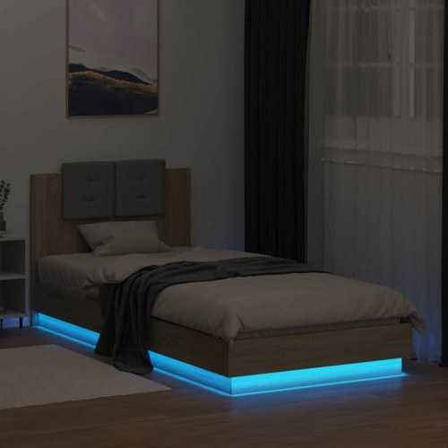 Sengestel med hovedgærde og LED - sonoma-eg