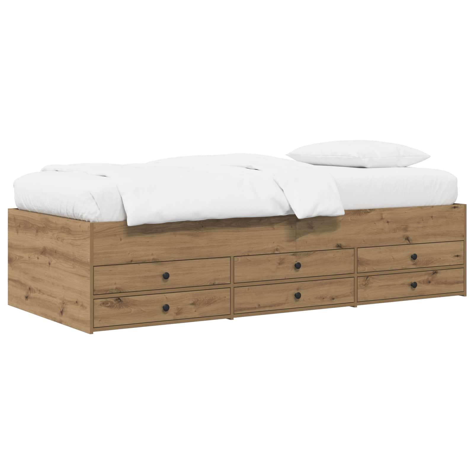 Sengestel med opbevaring 80 x 200 cm i konstrueret træ - artisan-eg