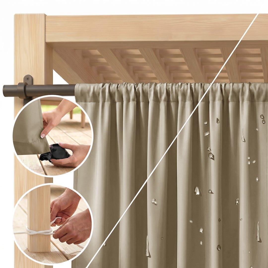 RESTILO MOLTE gardin 155 x 200 cm beige med multifunktionelt gardinbånd
