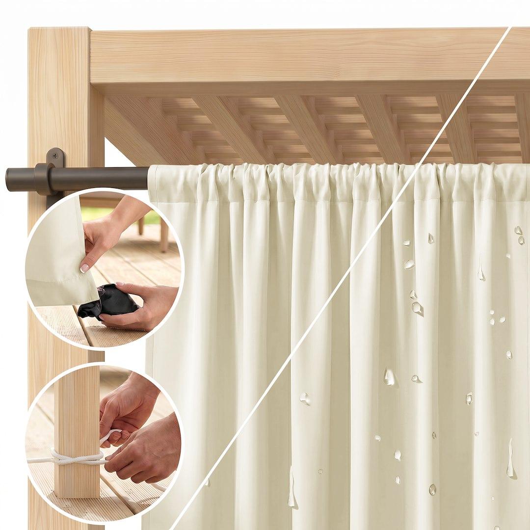 RESTILO Molte gardin 155 x 220 cm - cremefarvet Oxford-gardin med multifunktionsbånd