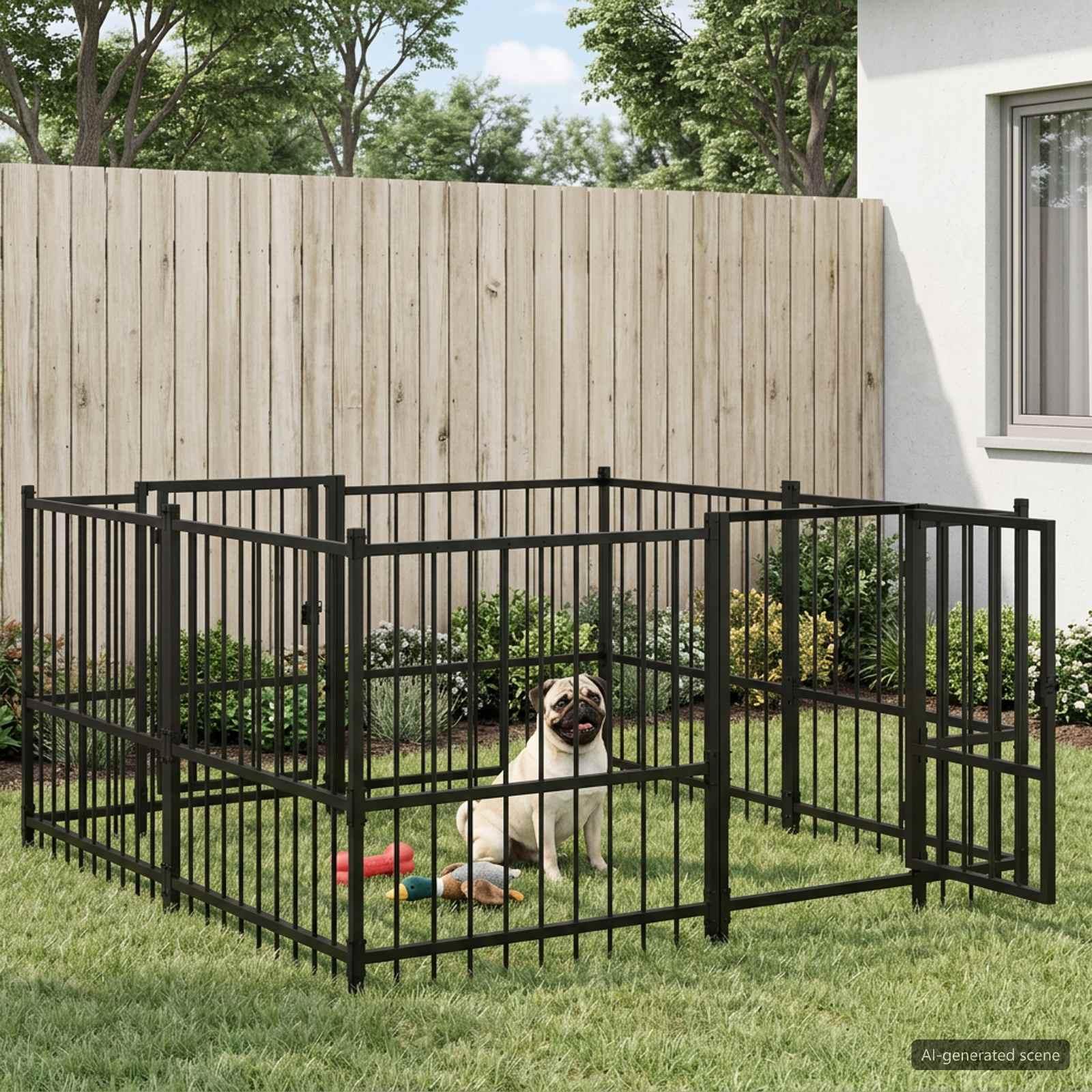 Udendørs hundegård med låge sort 192 x 192 x 100 cm stål