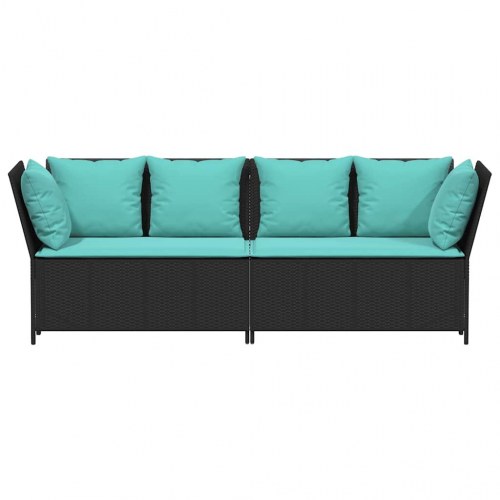 Havesofa i polyrattan med hynder - sort/turkis