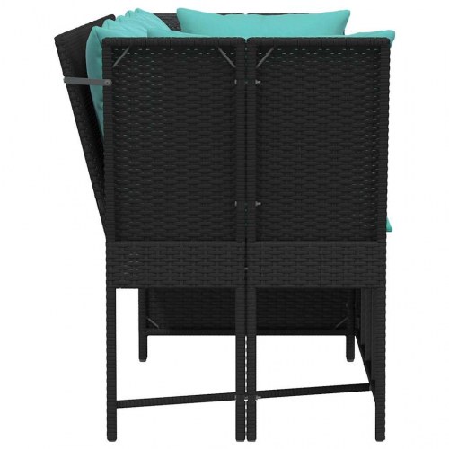 Havesofa i polyrattan med hynder - sort/turkis