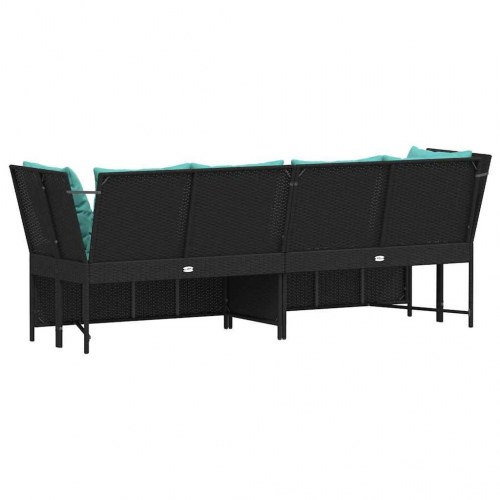 Havesofa i polyrattan med hynder - sort/turkis