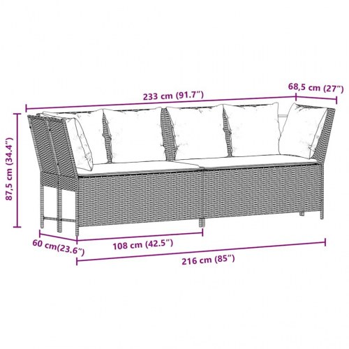 Havesofa i polyrattan med hynder - sort/turkis