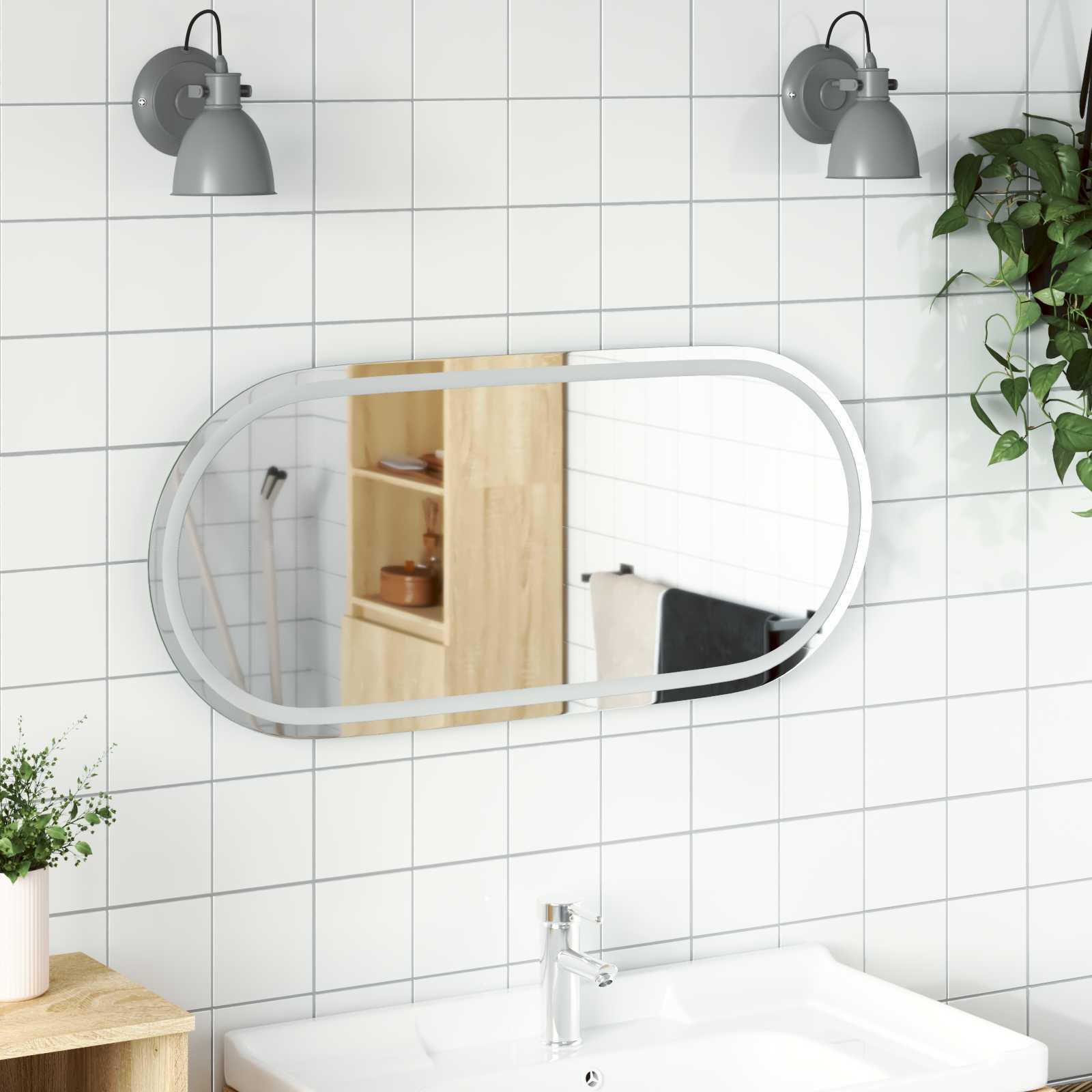 LED badeværelsesspejl transparent 100 x 45 cm i hærdet glas