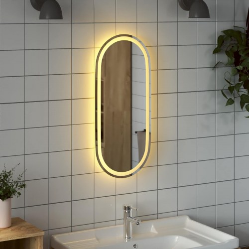 LED badeværelsesspejl transparent 80 x 35 cm i hærdet glas