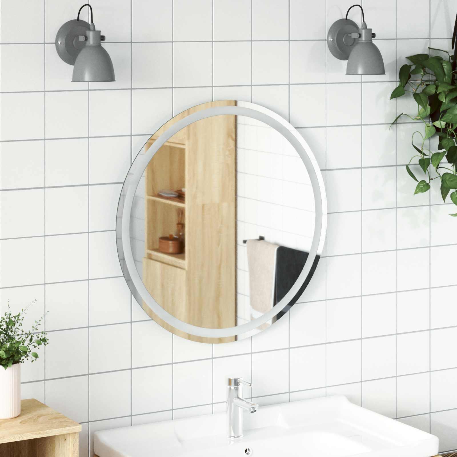 LED badeværelsesspejl rundt Ø 70 cm i hærdet glas med USB
