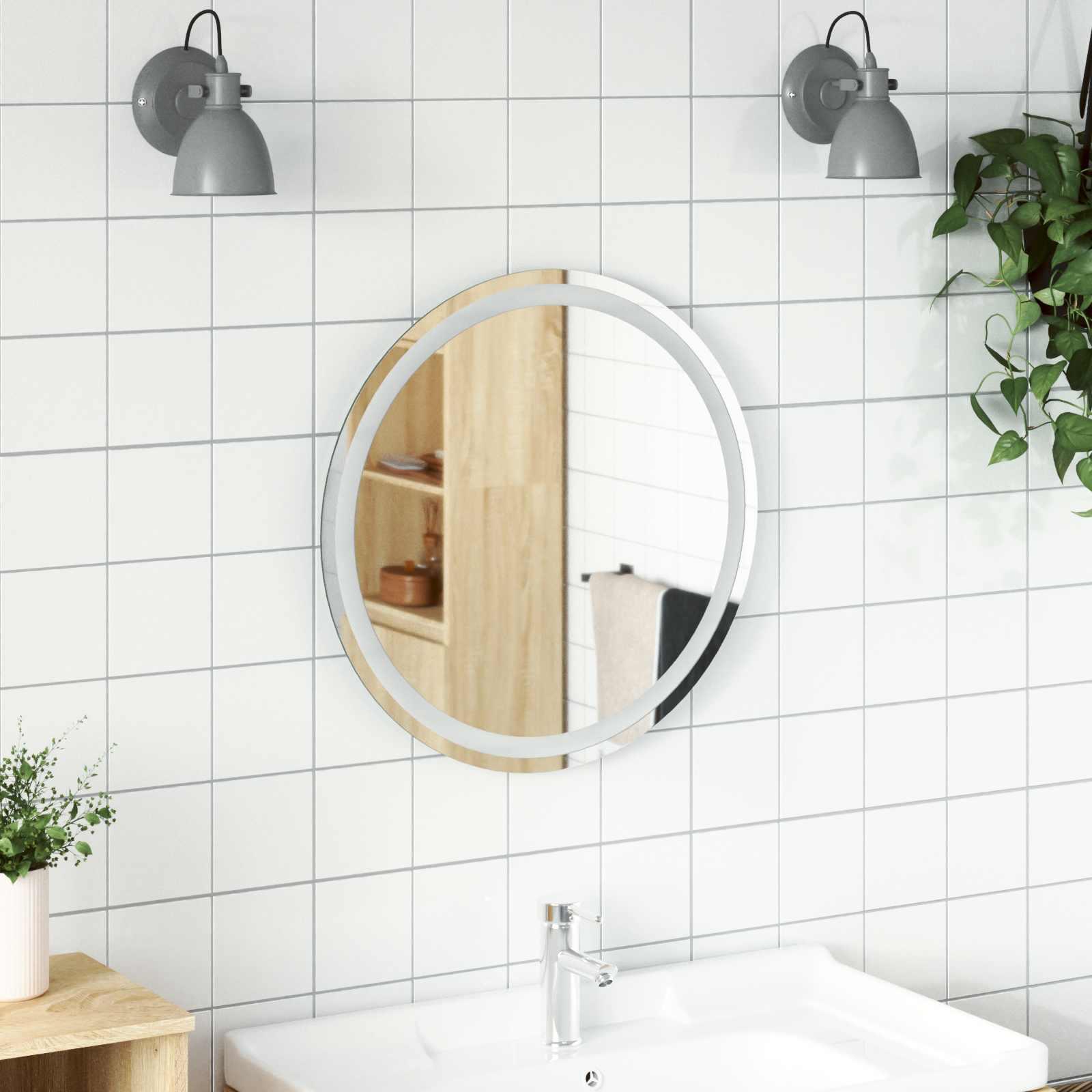 LED badeværelsesspejl rundt Ø 60 cm i hærdet glas