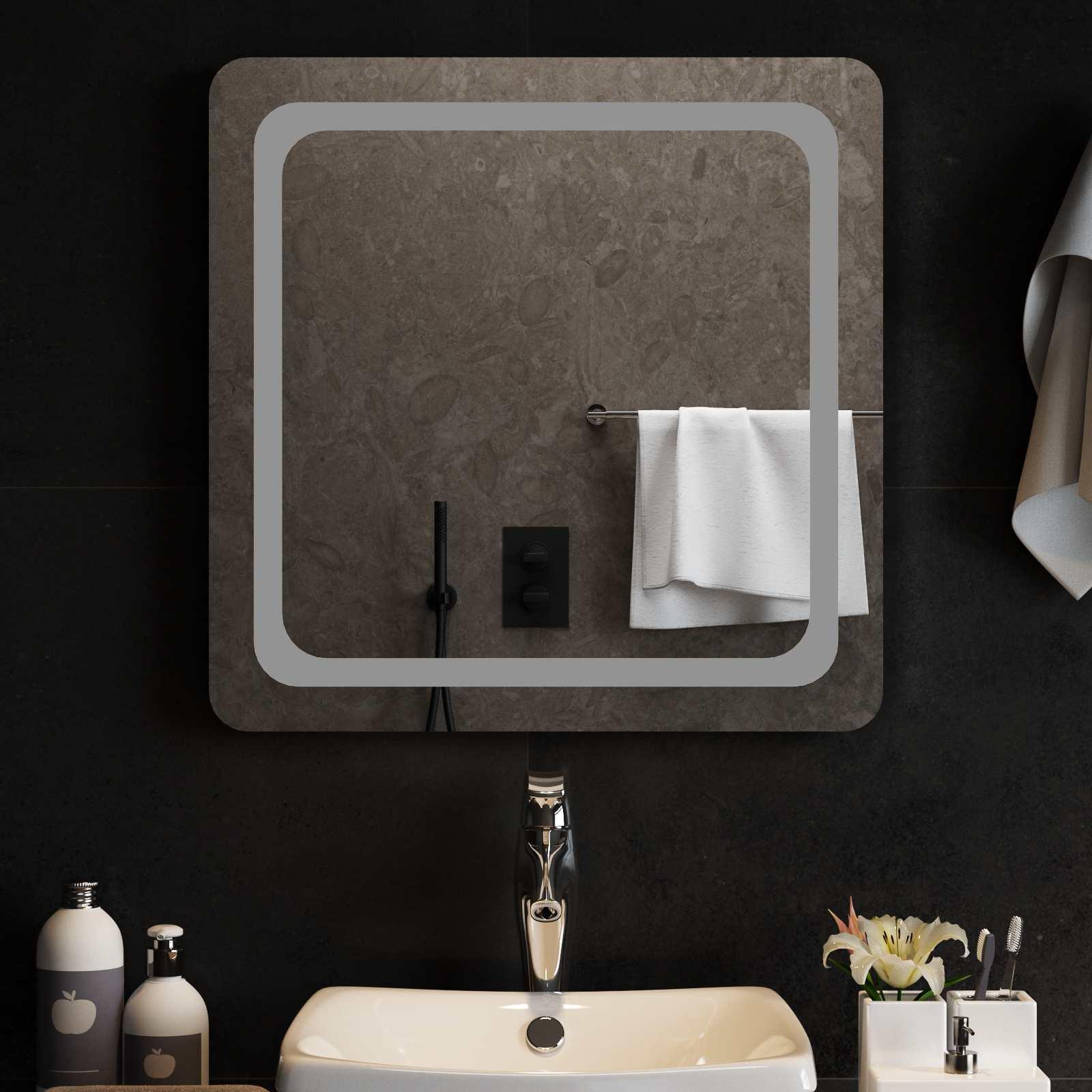LED badeværelsesspejl 60 x 60 cm i hærdet glas med USB