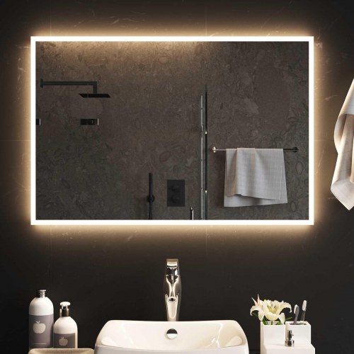 LED badeværelsesspejl i hærdet glas 90 x 60 cm transparent