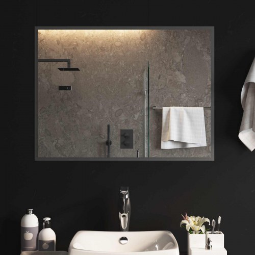 LED badeværelsesspejl transparent 80 x 60 cm i hærdet glas