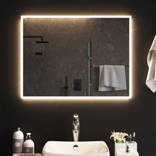 LED badeværelsesspejl transparent 80 x 60 cm i hærdet glas