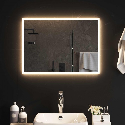 LED badeværelsesspejl transparent 70 x 50 cm i hærdet glas