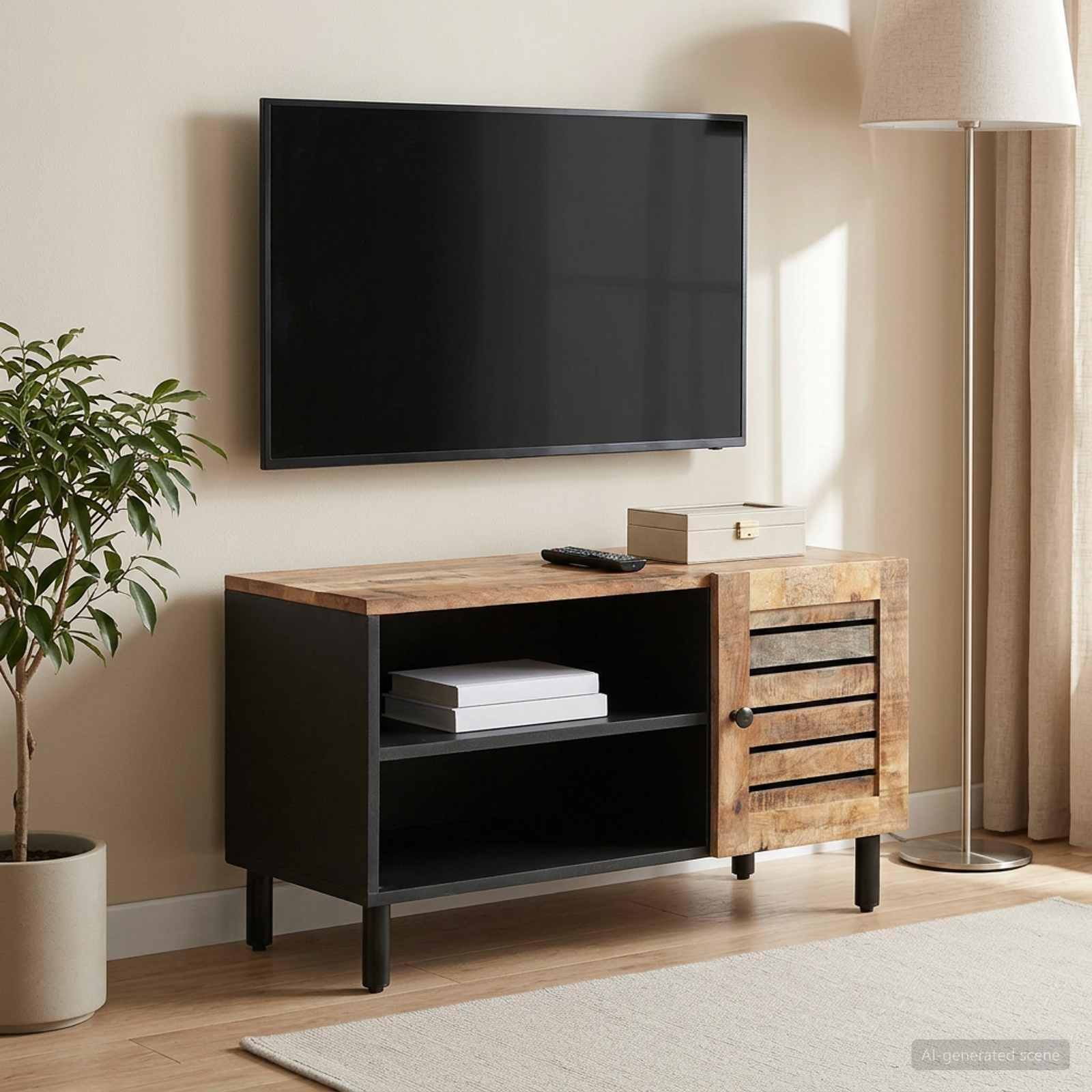 TV-bord i naturfarvet massivt mangotræ 80 x 33 x 46 cm