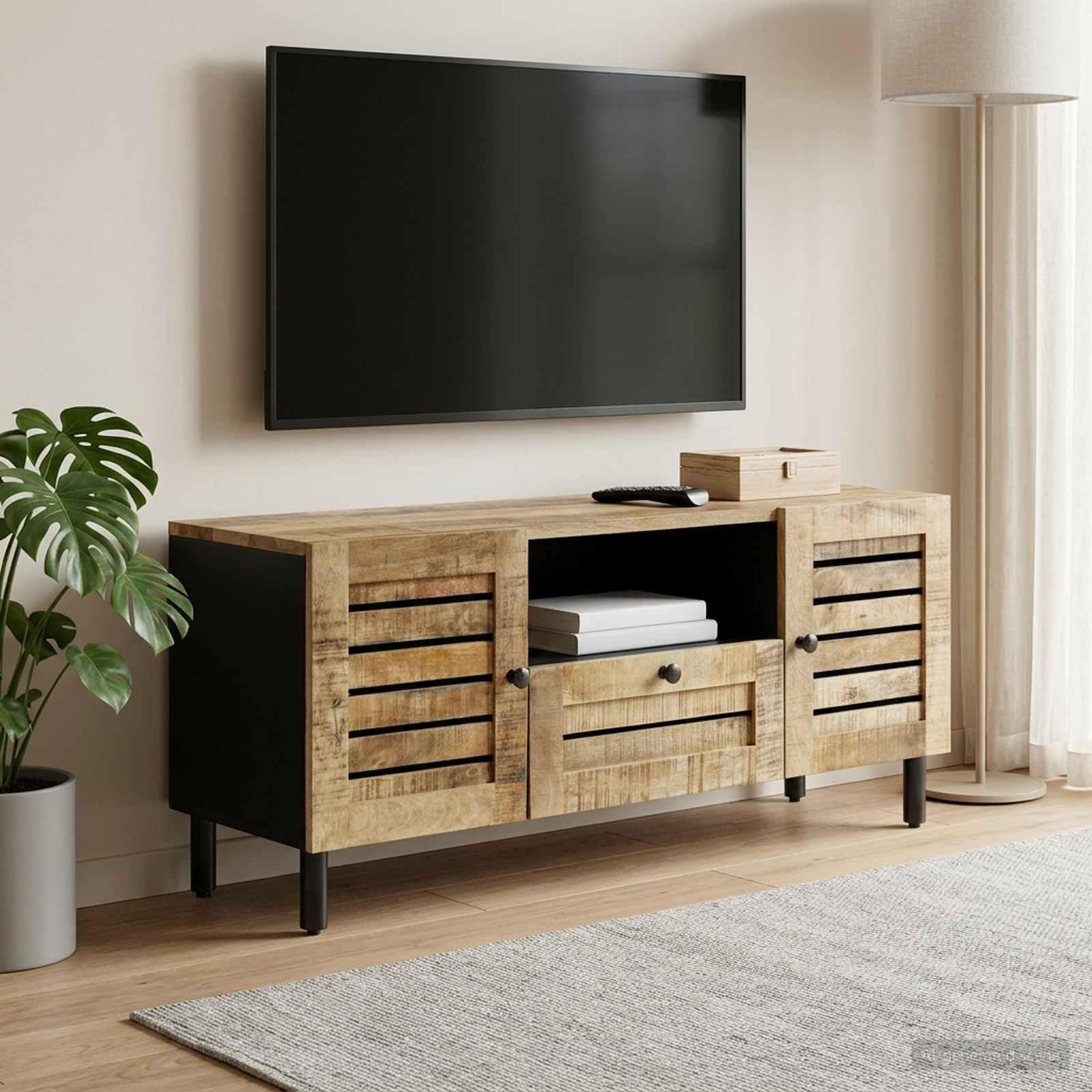 TV-bord i massivt mangotræ 105 x 33 x 46 cm naturfarvet