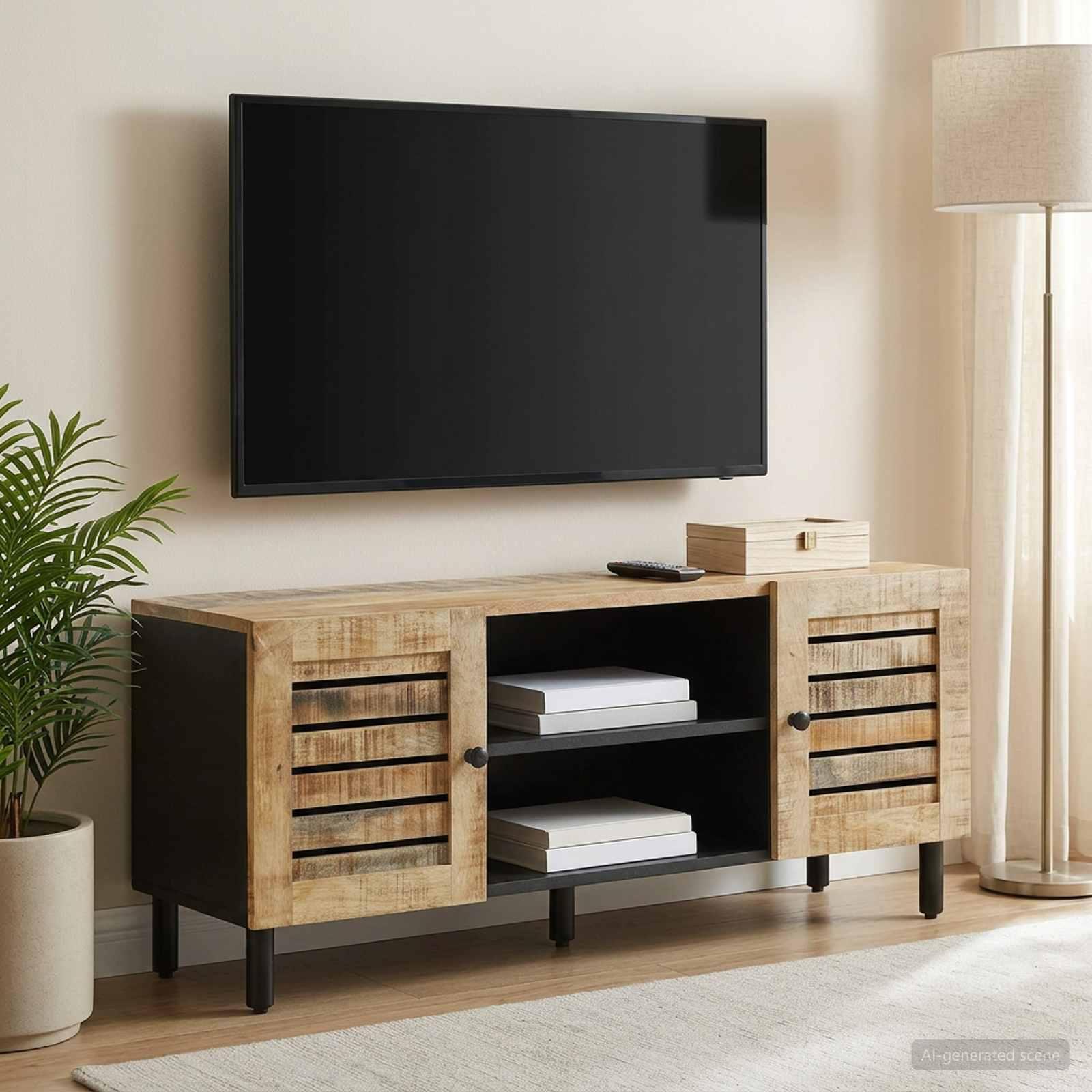 TV-bord i massivt mangotræ naturfarvet 105 x 33 x 46 cm