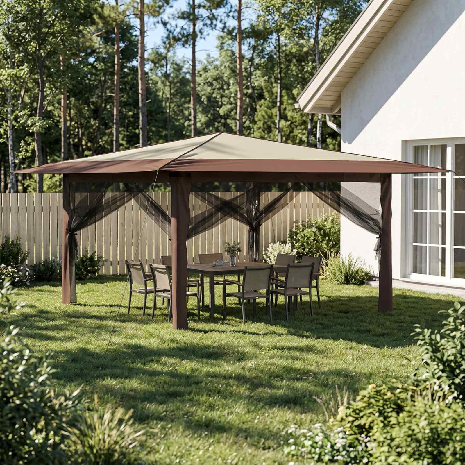Gazebo med 4 sider 4 x 4 m pavillon creme og brun