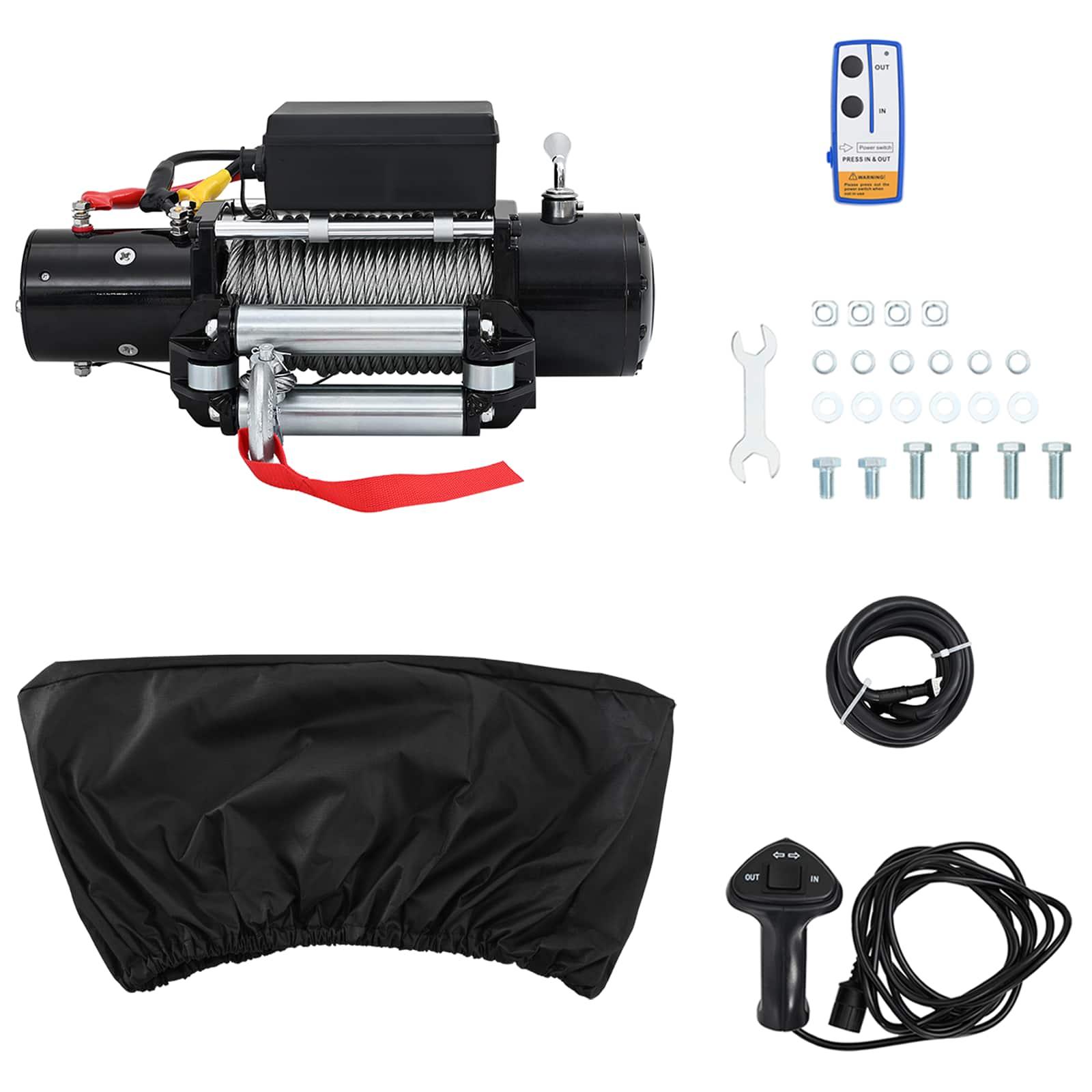 Elektrisk vinsch 13.000 lbs 12 V med fjernbetjening og PVC-cover sort